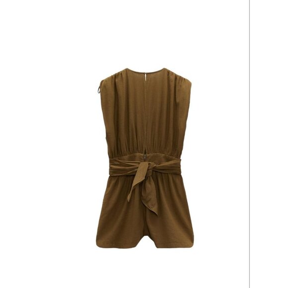ZARA LINEN BLEND SHORT JUMPSUIT KHAKI SIZE XS 7872/501 - Picture 4 of 4